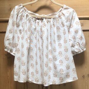 Old Navy Cropped Tan White Printed Peasant Top Size S